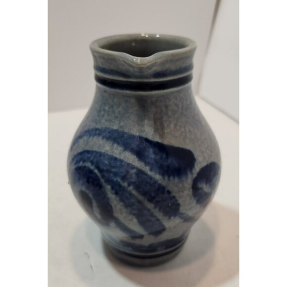 Vintage Marzi & Remy German Salt Glazed Pottery Pitcher Cobalt Blue & Grey .25 L - Picture 5 of 10